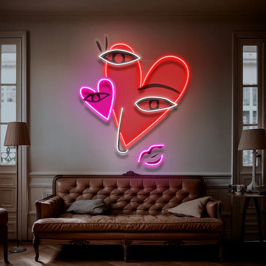 Abstract Face Neon Art with Heart LED Neon Sign Light Neon