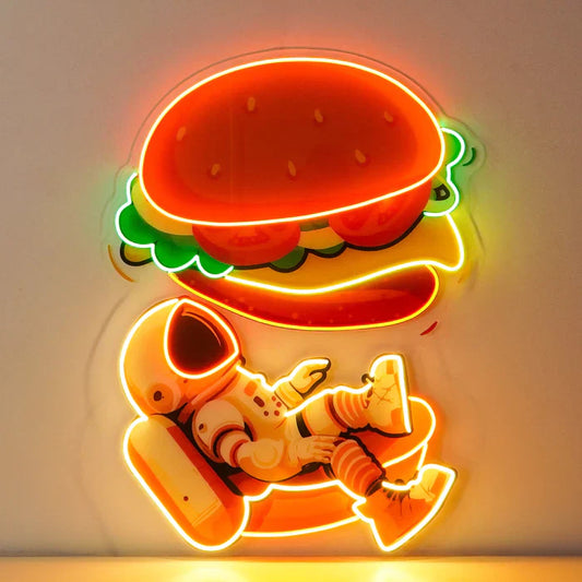 Astronaut and Burger Neon Art LED Neon Sign Light Neon