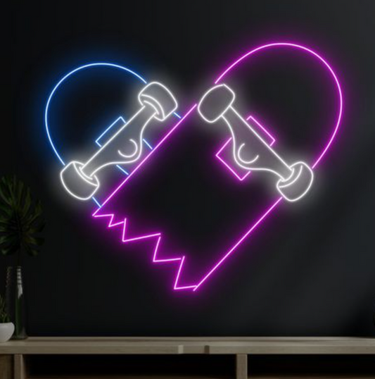 Broken Heart Skateboard LED Neon Sign Light Neon