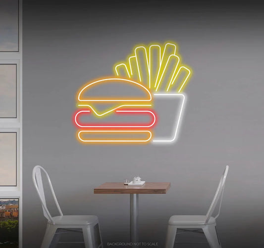 Burger And Potato Chips LED Neon Sign Light Neon
