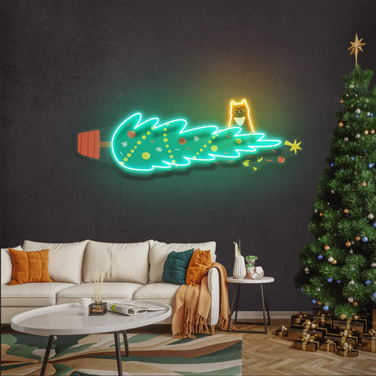 Cat and Christmas Tree LED Neon Sign Light Neon