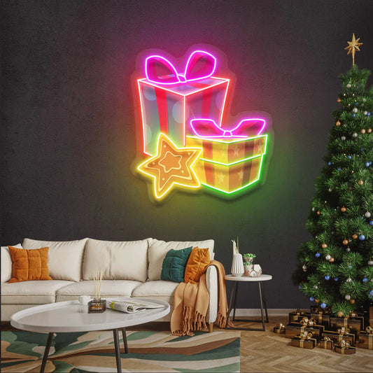 Christmas Gift Box and Star LED Neon Sign Light Neon
