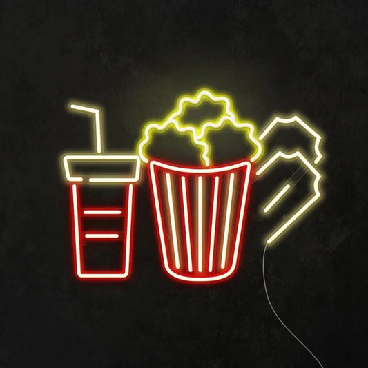 Popcorn Coke and Ticket Cinema LED Neon Sign Light Neon