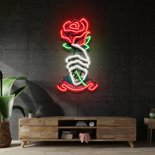 Skeleton Hand and Rose Neon Art LED Neon Sign Light Neon