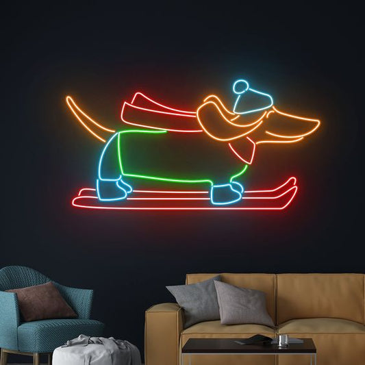 Skiing Dog LED Neon Sign Light Neon