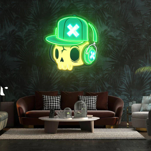 Skull with Headset Hat Neon Art LED Neon Sign Light Neon