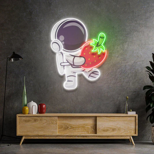 Astronaut Holding Strawberry Neon Art LED Neon Sign Light Neon