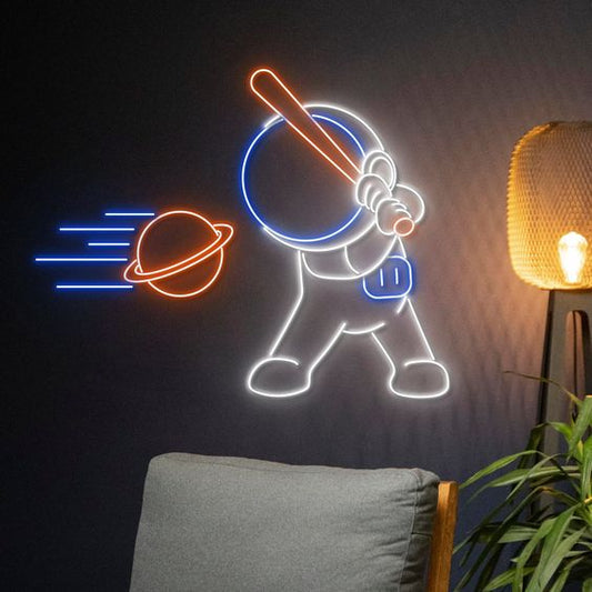Astronaut Plays Baseball in Space LED Neon Sign Light Neon