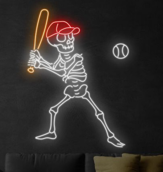 Baseball Playing Skeleton LED Neon Sign Light Neon