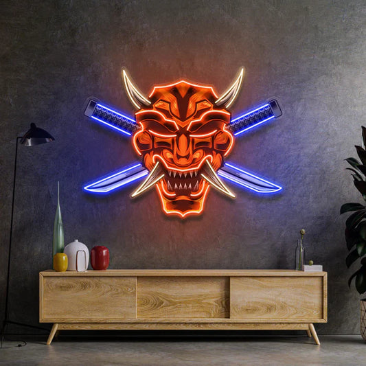 Crossed Sword Masked Samurai Neon Art LED Neon Sign Light Neon