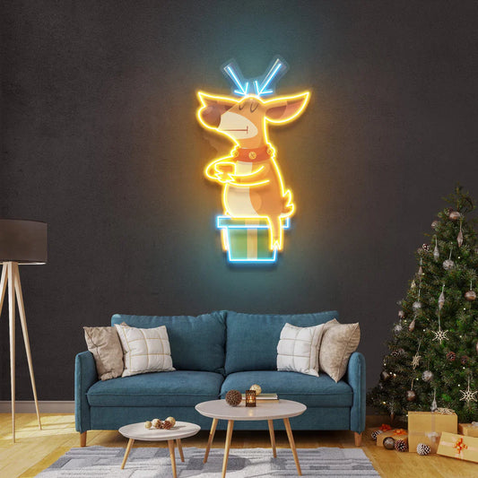 Gift Sitting Deer Christmas LED Neon Sign Light Neon