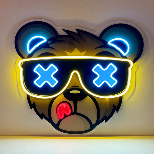 Glasses Bear Neon Art LED Neon Sign Light Neon