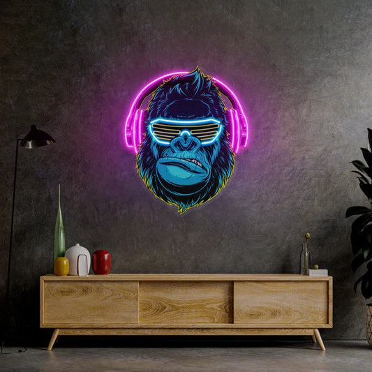Gorilla Neon Art with Headphones LED Neon Sign Light Neon