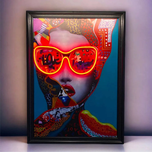 Woman with glasses Neon Led Canvas