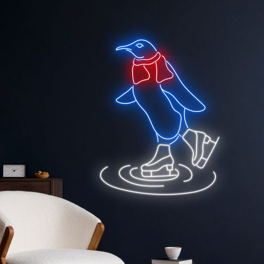 Ice Skating Penguin LED Neon Sign Light Neon