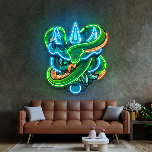 Oni Head and Green Snake Neon Art LED Neon Sign Light Neon