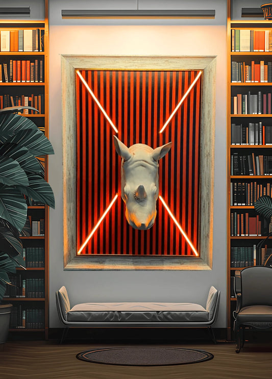 White Rhino Neon Led Canvas