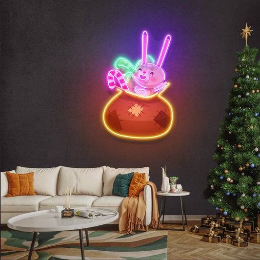 Santa Claus Sack Candy and Bunny LED Neon Sign Light Neon