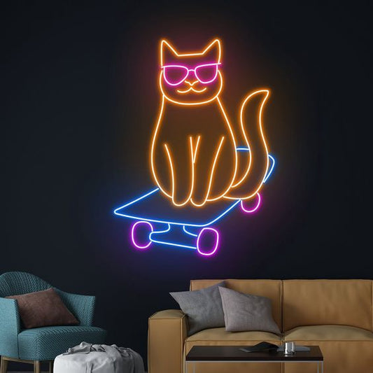 Skateboard and Cat LED Neon Sign Light Neon