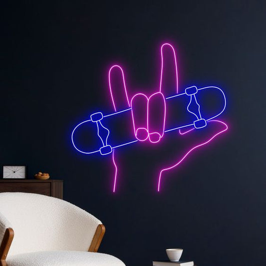 Skateboard and Hand LED Neon Sign Light Neon