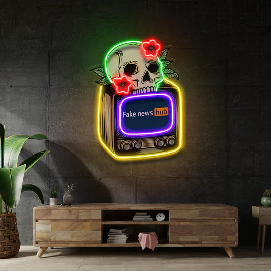Television And Skull (Fake news hub) Neon Art LED Neon Sign Light Neon