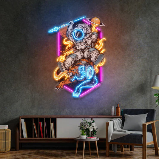 Warrior Astronaut and Tiger Neon Art LED Neon Sign Light Neon